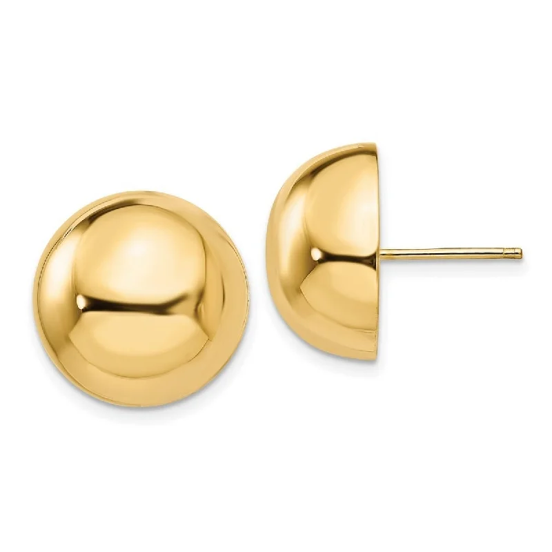 Curata 14k Yellow Gold Closed back Polished 16mm Half Ball Post Earrings