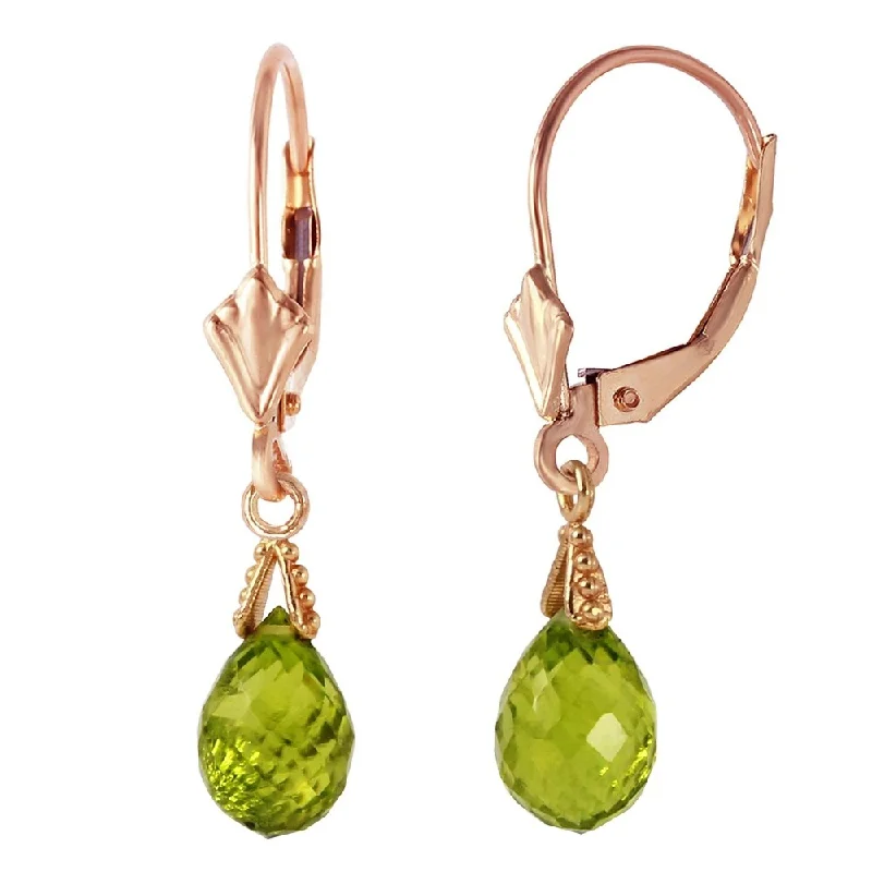 4.5 Carat 14K Solid Rose Gold Leverback Earrings Briolette Peridot