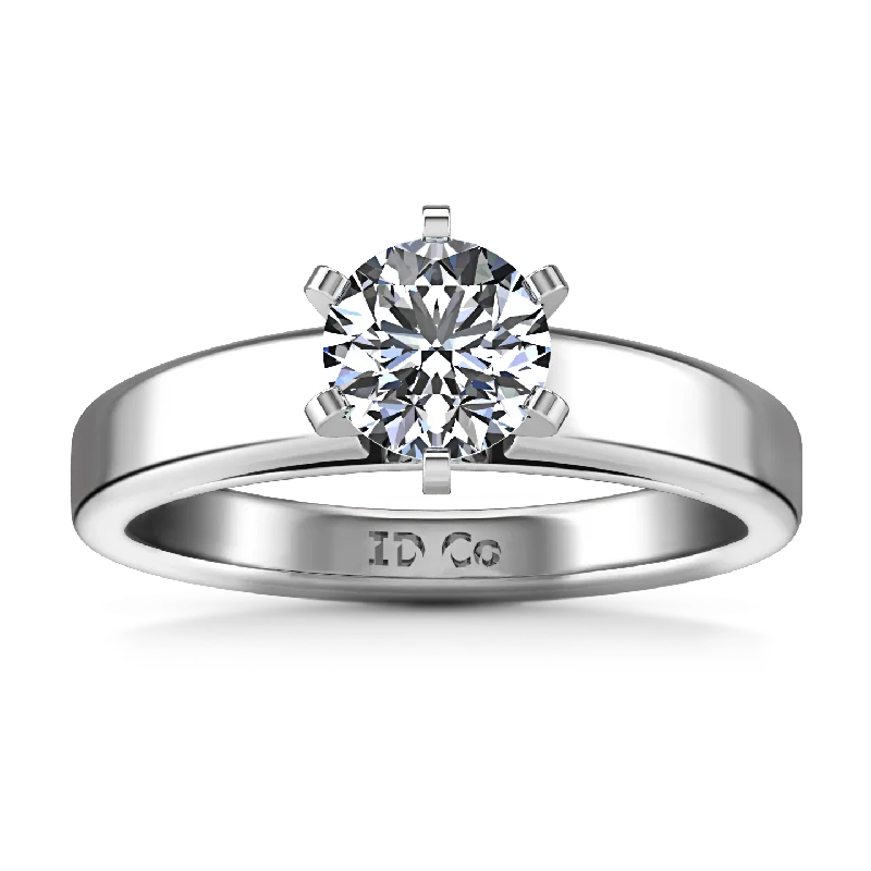 Solitaire Engagement Ring 6 Prong Contemporary 14K White Gold