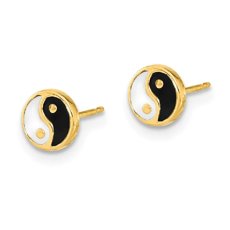 Diamond2Deal 14k Yellow Gold Gold Black/White Enamel Yin and Yang Post Stud Earrings (L-5.75mm, W-5.75mm)