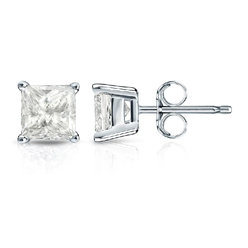 Auriya 14k Gold 1 1/4ctw Princess-cut Diamond Stud Earrings (I-J, I1-2)