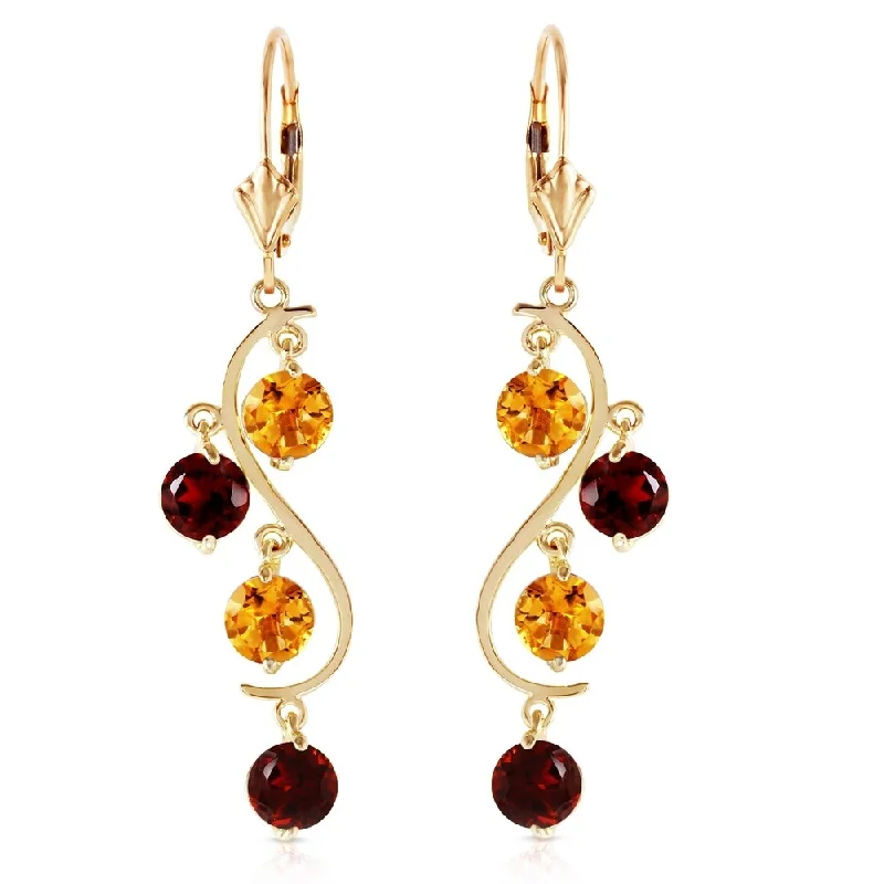 4.6 Carat 14K Solid Gold Grape Garnet Citrine Earrings