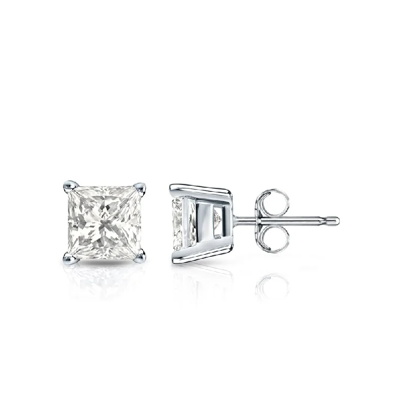 Auriya 14k Gold 3/4ctw Princess-cut Diamond Stud Earrings (I-J I1-I2)