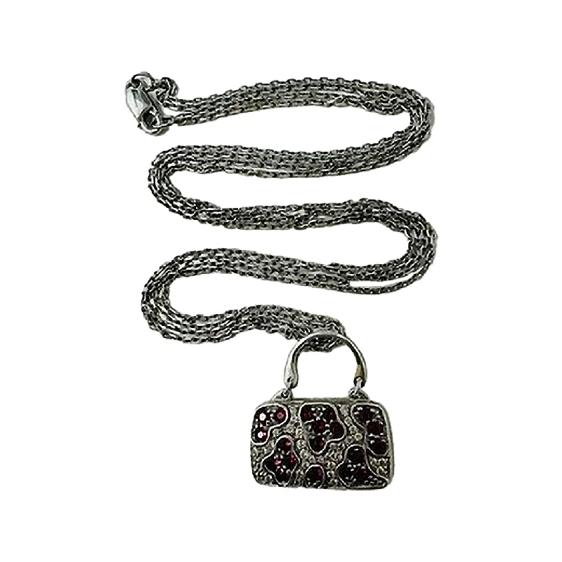 14K White Gold Necklace with Diamond and Ruby Purse Pendant