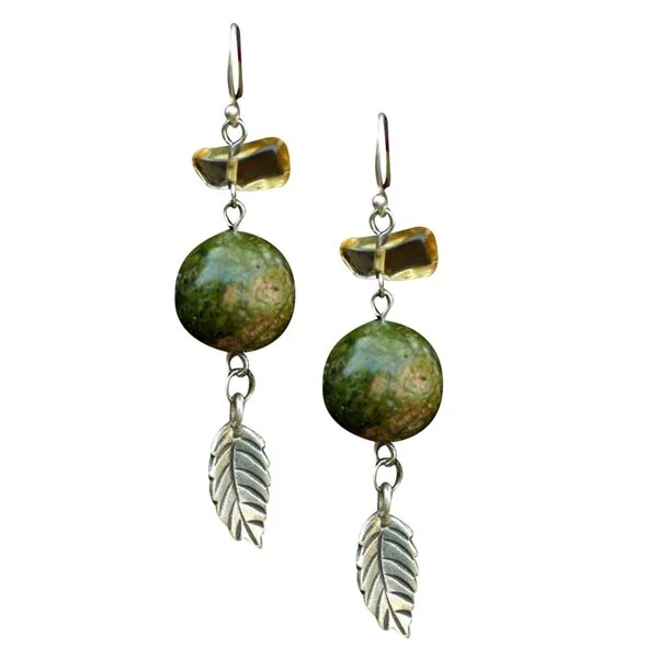 Silver 'Cool Forest' Jasper and Citrine Earrings