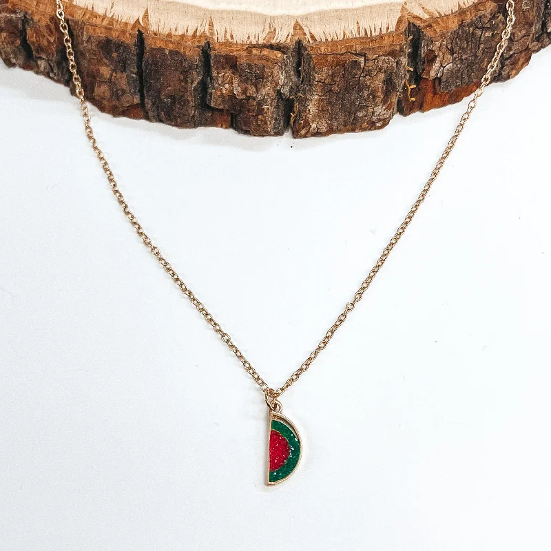 Druzy Watermelon Necklace in Gold