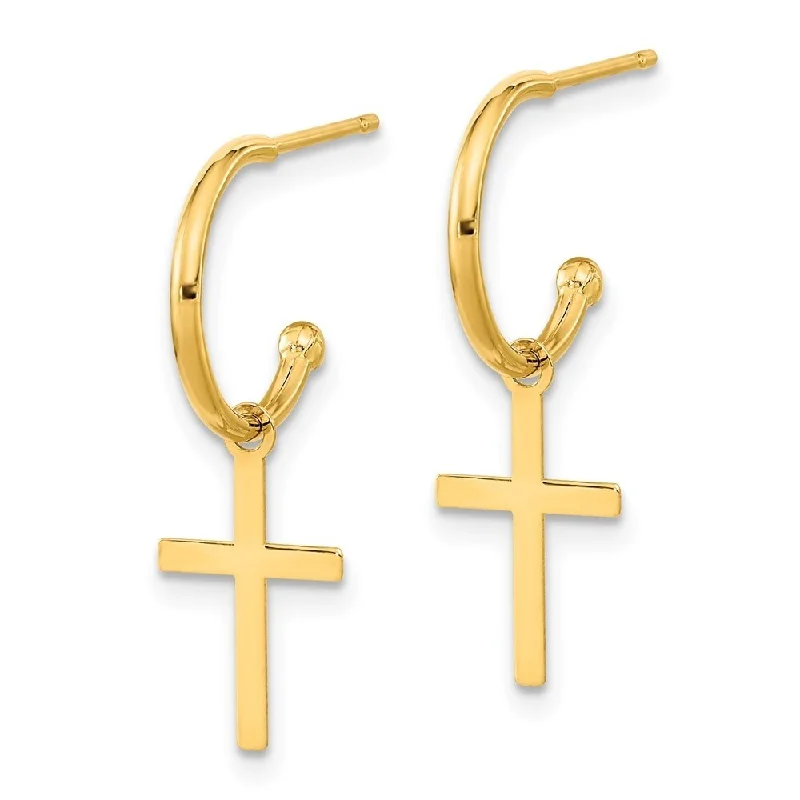 Diamond2Deal 14k Yellow Gold Polished Cross Dangle Earrings (L-24.2mm, W-8.15mm)