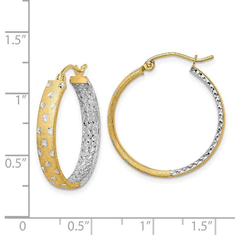 Curata 14k Yellow Gold With Rhodium Polished and Sparkle Cut In Out Hoop Earrings