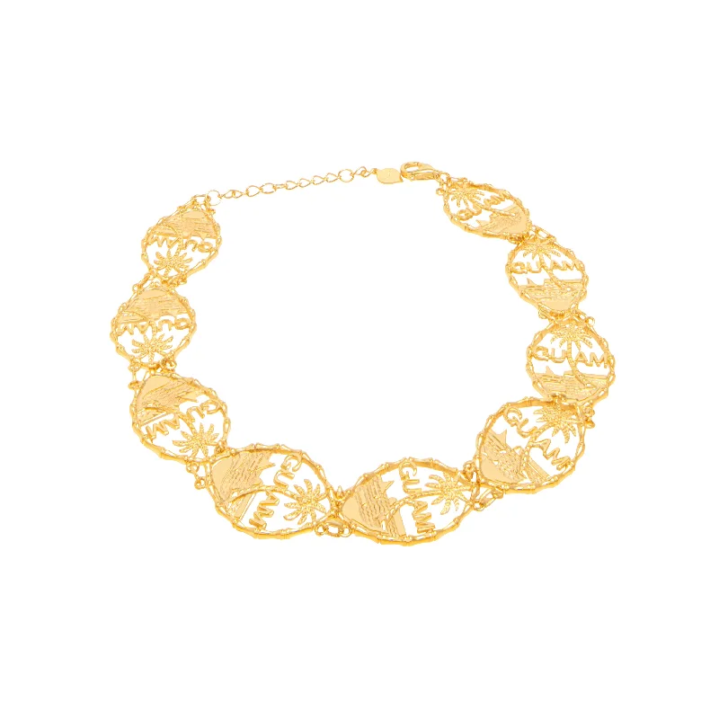 14K Yellow Gold Guam Seal Linked Bracelet | Adjustable | 7"-8"