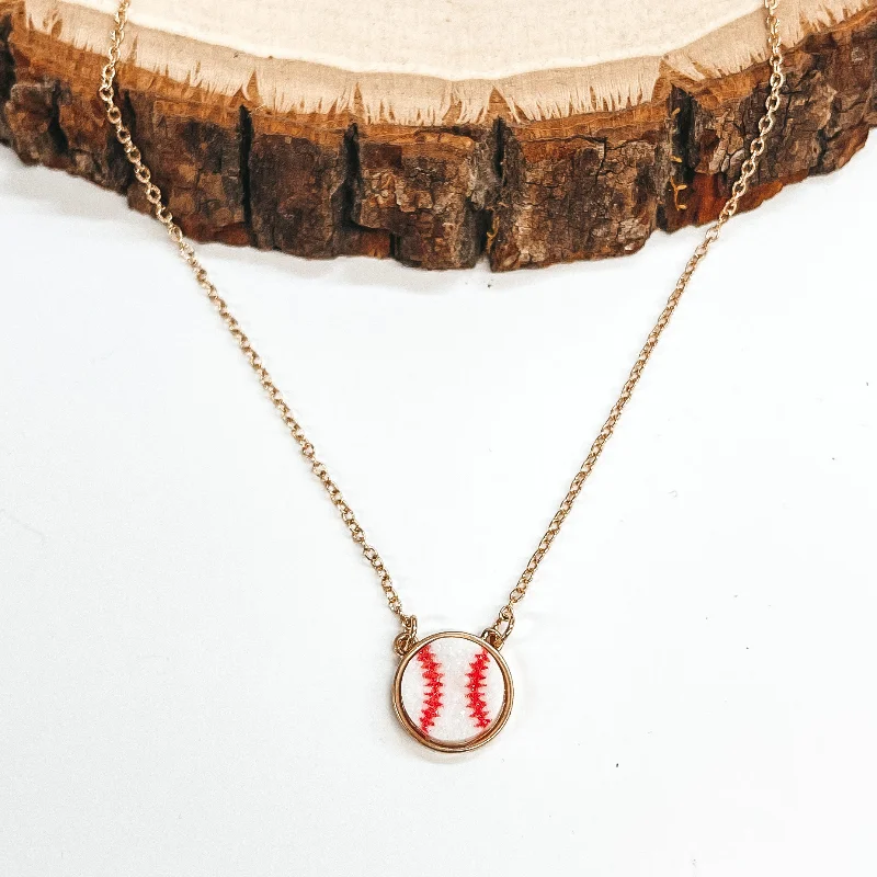 Druzy Baseball Necklace in Gold