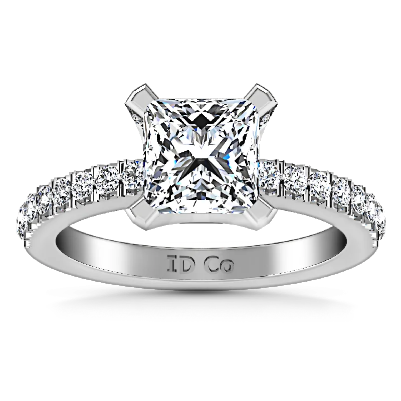 Pave Princess Cut Engagement Ring Prima 14K White Gold