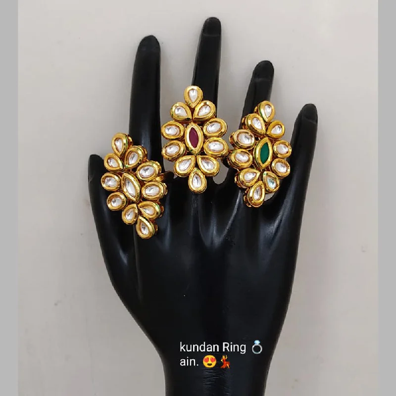 Lucentarts Jewellery Gold Plated Kundan Stone Rings