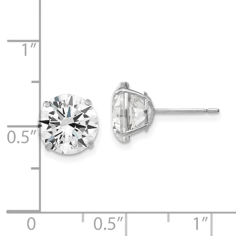 Curata 14k White Gold 9mm Round CZ Cubic Zirconia Post Earrings - 10x10mm Wide