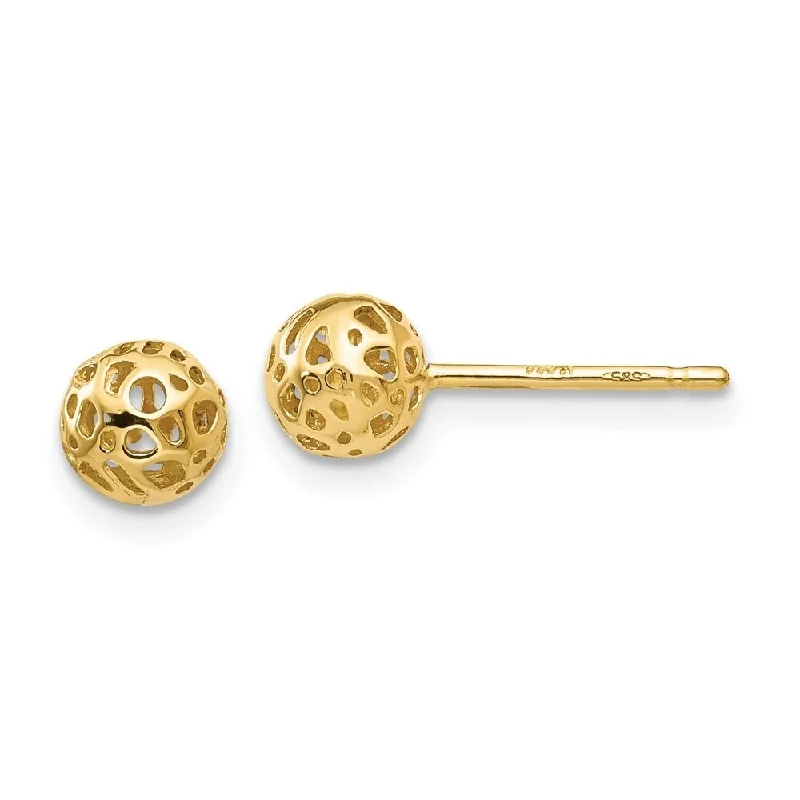 Diamond2Deal 14K Yellow Gold Small Fancy Ball Post Stud Earrings (L-5.5mm, W-5.5mm)