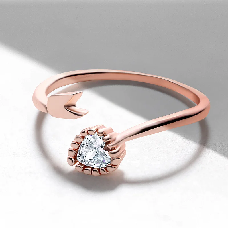 Mahi Rose Gold Plated Heart and Arrow Shaped Adjustable Finger Ring with Cubic Zirconia for Women (FR1103171ZWhi)