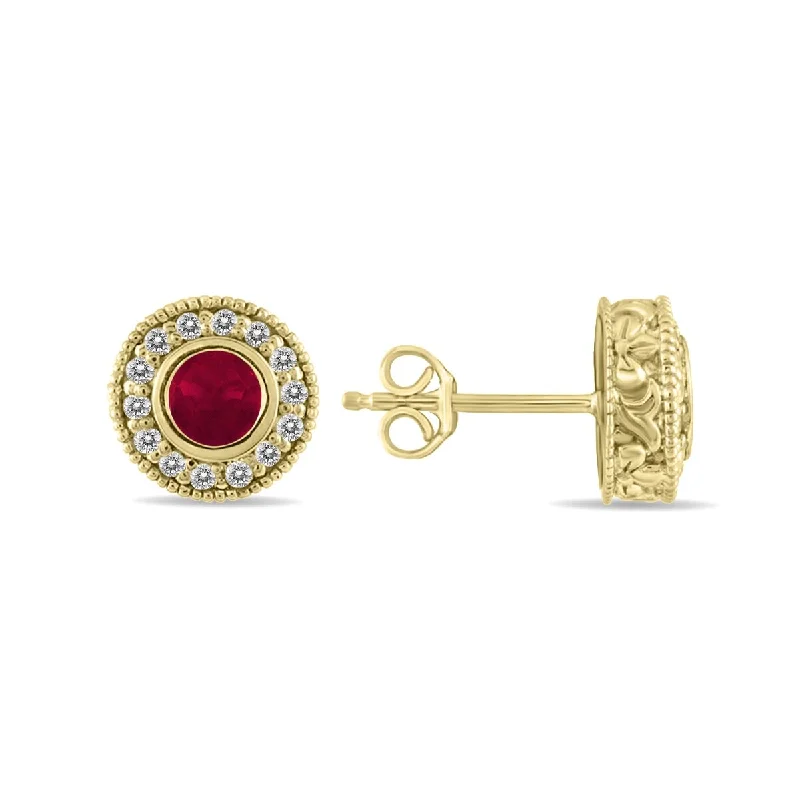 Marquee 1/2 Carat TW Ruby and Diamond Bezel Set Earrings 10K Yellow Gold