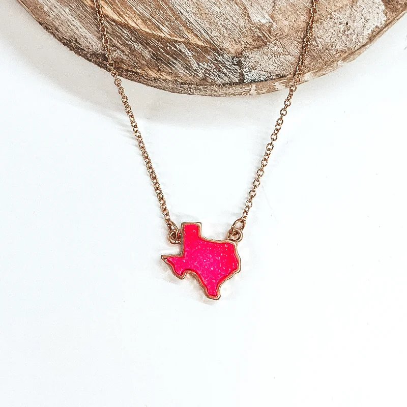 Sweet Texas Gold Necklace with Texas Pendant in Neon Pink